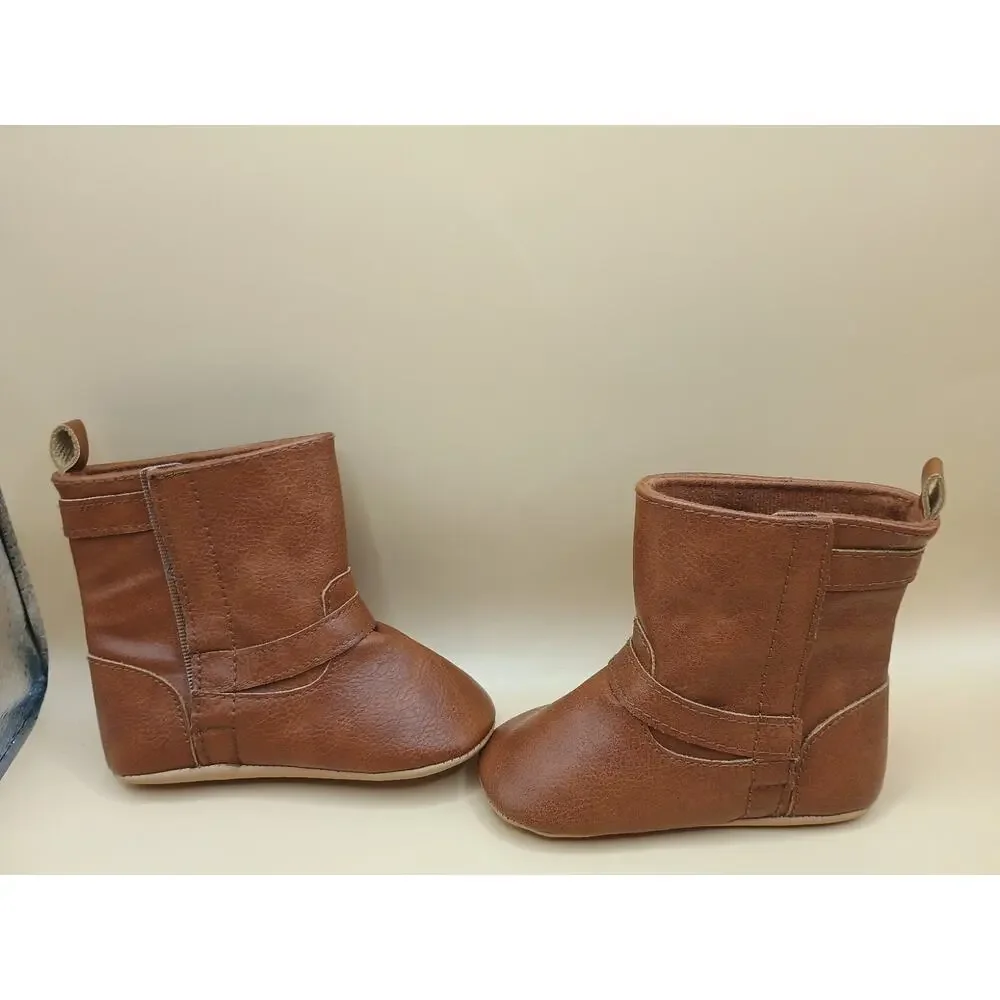 Leather Faux Baby Girl Booties Brown Boots 18-24 Pull On Hook & Latch Old Navy